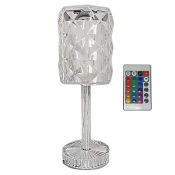 LED Crystal Table Lamp Rose Light Romantic Diamond Atmosphere Light Touch Adjustable Night Light for Bedroom Decorate