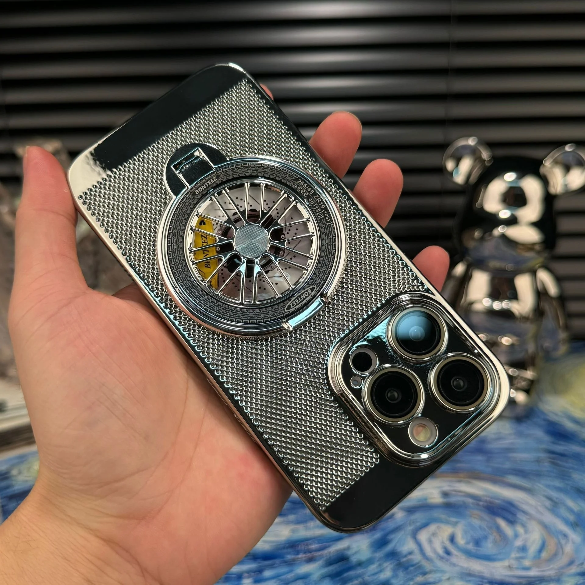Luxury Stand & Anti-Fall Hard Case for iPhone with Gyro Rotating Grip Mobile Phone Cover Shell Featuring Electroplate Craft