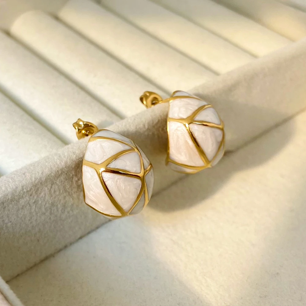Palace Style Geometric Line Texture Color Weight Drop Glaze Design Joyas De Acero Inoxidable Titanium Steel Earrings