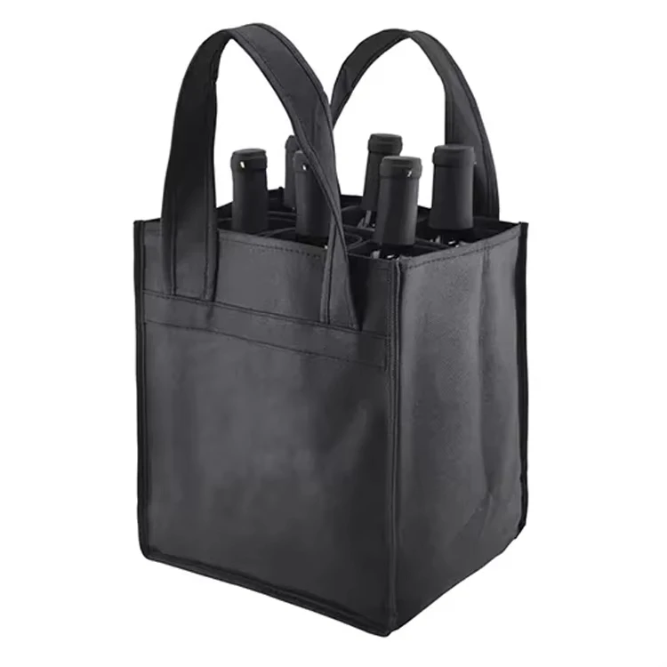 Wholesale Bulk Custom Printed Eco-friendly 100% Recycled Non Woven Fabric Durable Shopping Packaging 6-Bottle Wine Tote Letter