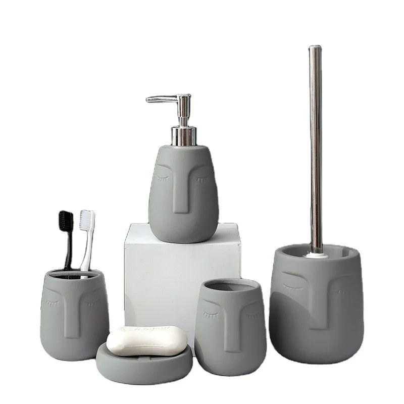 2022 New Matte Rubber Paint Ceramic Face Design Bathroom Accessory Set