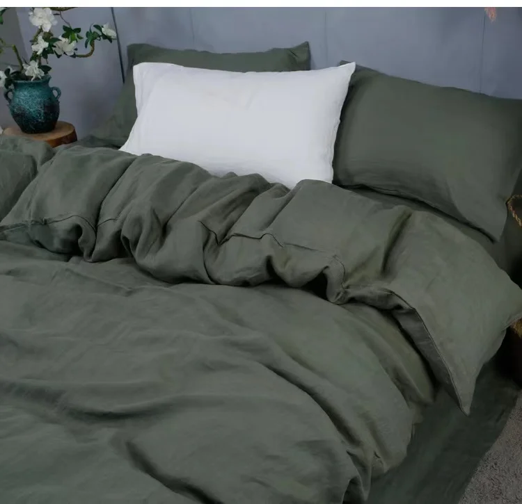 Pure Linen Bedding Set 170 Gsm Stone Washed Linen Bed Sheet Set
