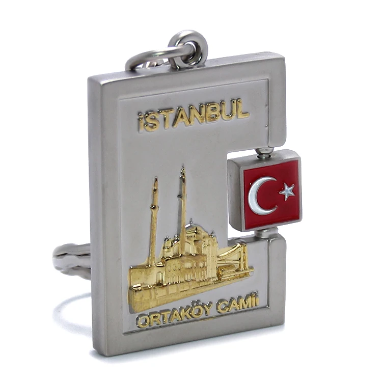 Custom Metal Key Chain Keyring Rotate Turkey Flag Istanbul Souvenir Gifts Key Ring Holder Zinc Alloy Souvenir Keychain