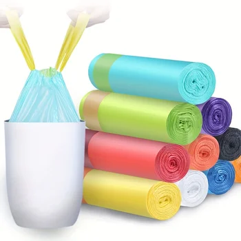 odor sealing Disposable drawstring garbage bags free tear biodegradable Portable plastic drawstring trash bin liner bags