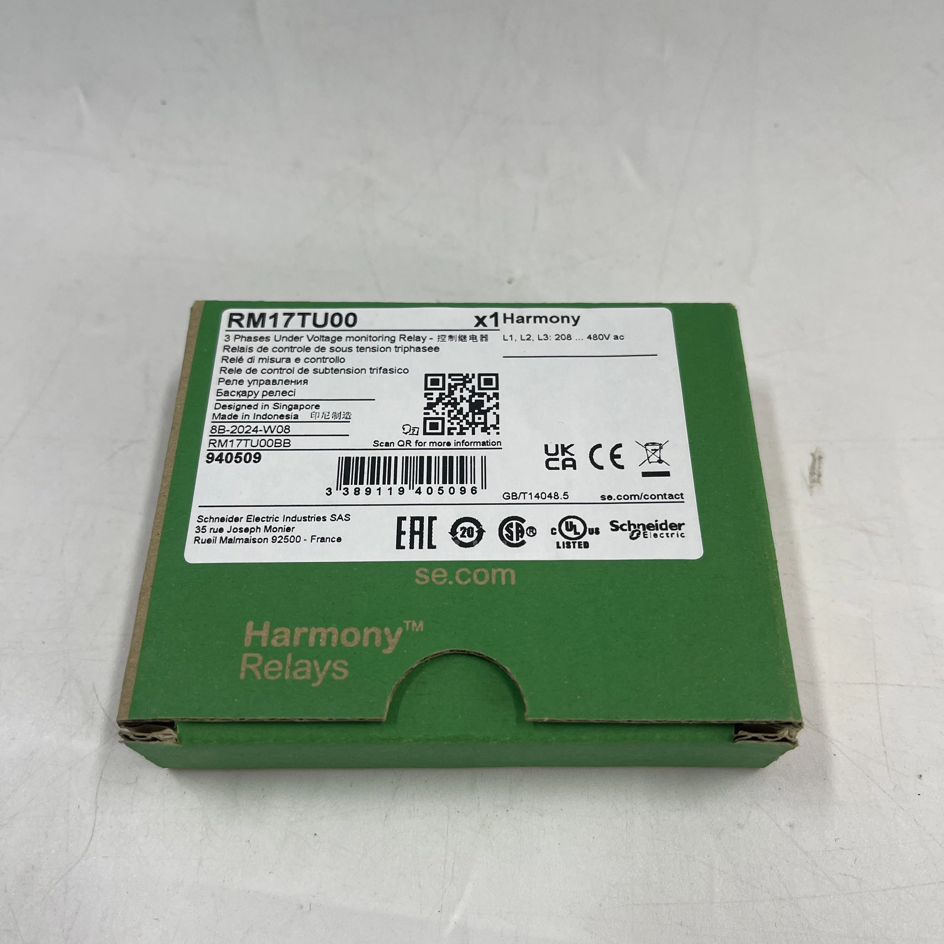 Schneider 3-Phase Under Voltage Monitoring Relay RM17TU00