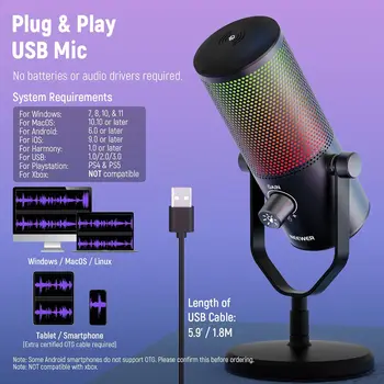 NEEWER USB Gaming Microphone with RGB Light Effect, Plug & Play One Click Mute & Gain, for PC Mac PS4 PS5, Cardioid Condenser detail image