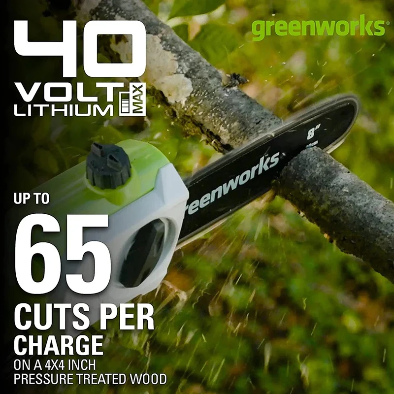 Scie à perche sans fil Greenworks 40V 8 pouces avec accessoire taille-haie, portée jusqu'à 2,74 m, ultra-légère, référence 20302_voghion.com