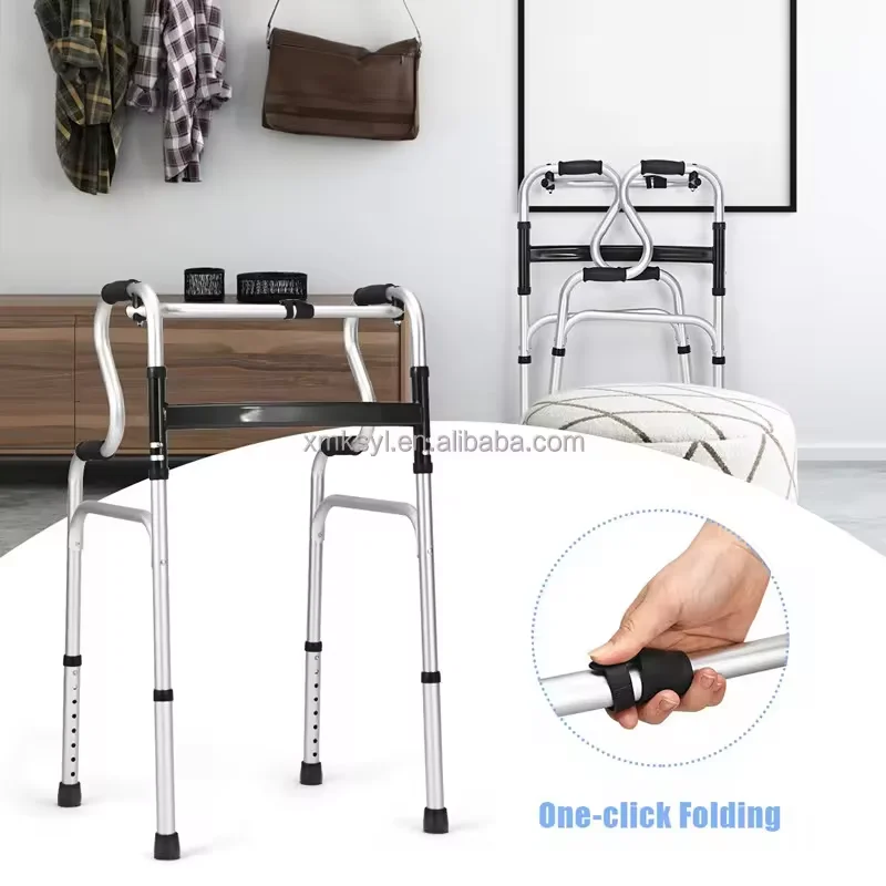 Aluminum Alloy Foldable Elderly Walker with Seat Cerebral Palsy Standing Support Bathroom Safety Equipment supplier