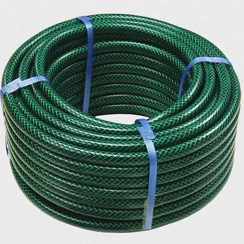 Fábrica chinesa 30m 3 ou 5 camadas 1/2 5/8 3/4 1 mangueira de jardim reforçada com fibra verde de pvc para jardinagem doméstica, irrigação, lavagem de carro