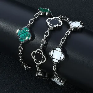 2026 New Unisex Men's Stainless Steel Link Bracelet Green White Black Clovers Trendy Vintage Charm Gold Plated Fashion Gift