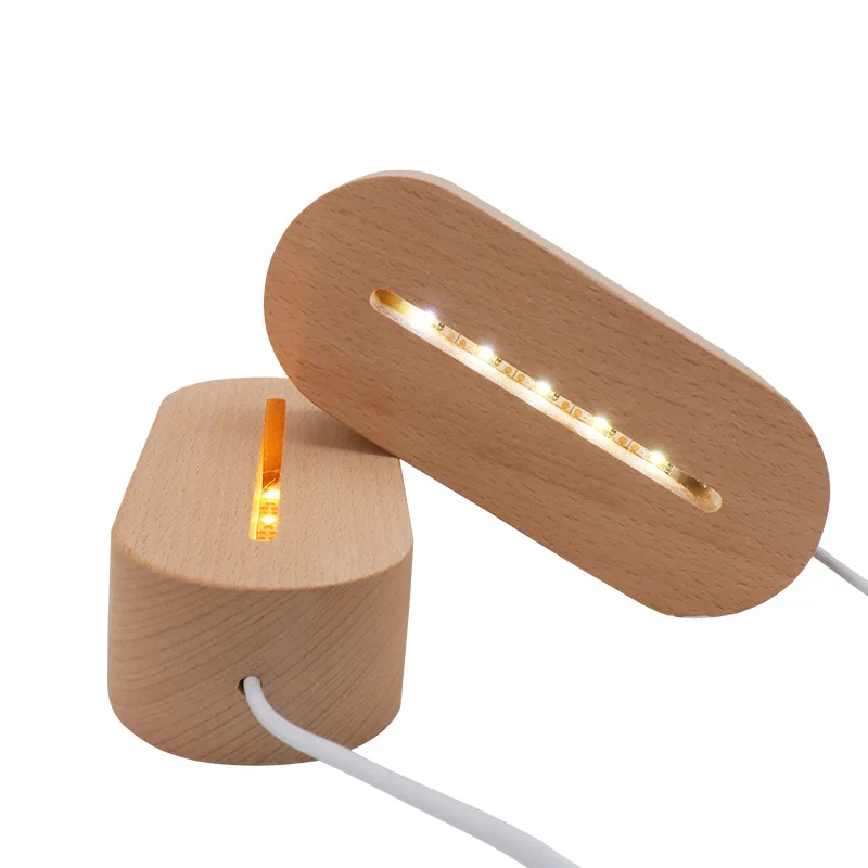Rgb Beech Wooden Led Light Base Rectangular Oval Solid Wood Lamp Base