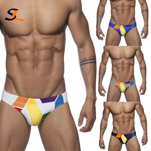 Custom New Private Label Men Briefs Shorts Triangle Low Waist Beach Board Surf Swim Trunks Swimsuit Sexy Bikini Swimwear for Men