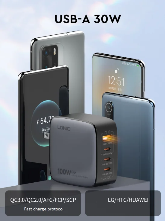 100w Four-port Gallium Nitride Charger Set Super Fast Charger Plug ...