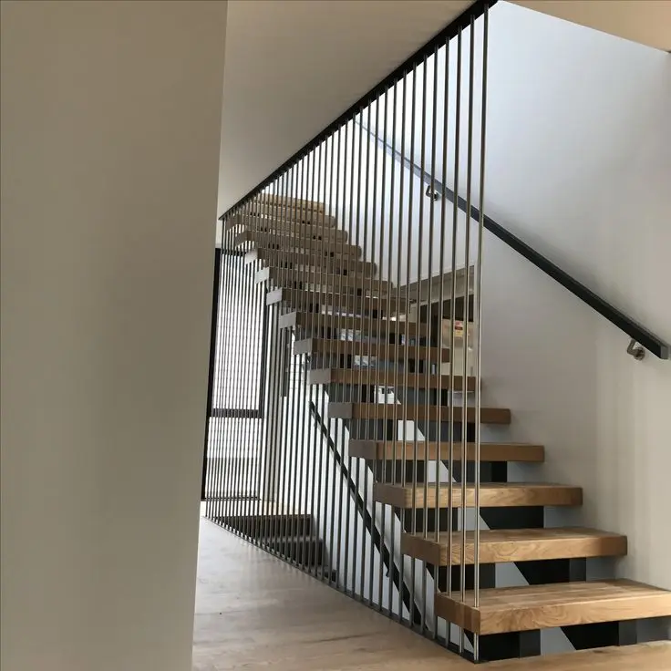 12mm Thickness SGCC Standard Glass Railing Oak Wood Treads Mono Beam Stairs details