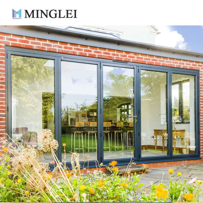 12 Feet Modern Design Air Tightness Aluminum Tempered Glass Patio Accordion Folding Doors