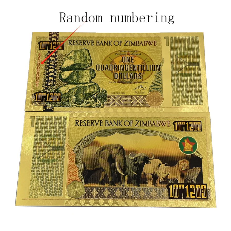 Billet 100 Trillion Dollars ZIMBABWE - réplique polymère gold feuille d'or 24K