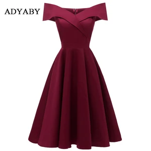 Women Fashion Birthday Wedding Dress Elegant Formal Banquet Ball Off Shoulder Evening Dresses Vintage Red Party Dress