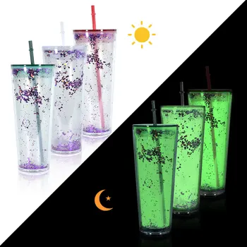 US Warehouse 2024 halloween holiday pre-drilled 24 oz plastic cups double wall plastic acrylic drink cup glow in dark tumbler