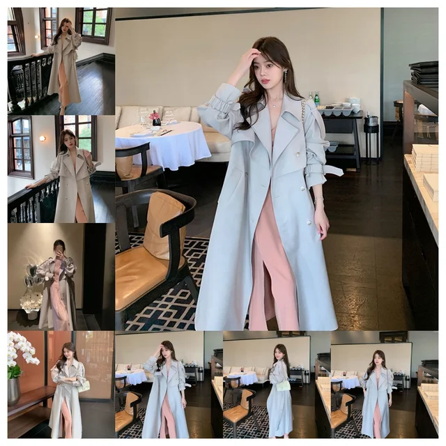 Korea Loose Oversize Double-Breasted Long Trench Coat Women White Black Duster Coat Windbreaker Lady Outerwear Spring Clothes