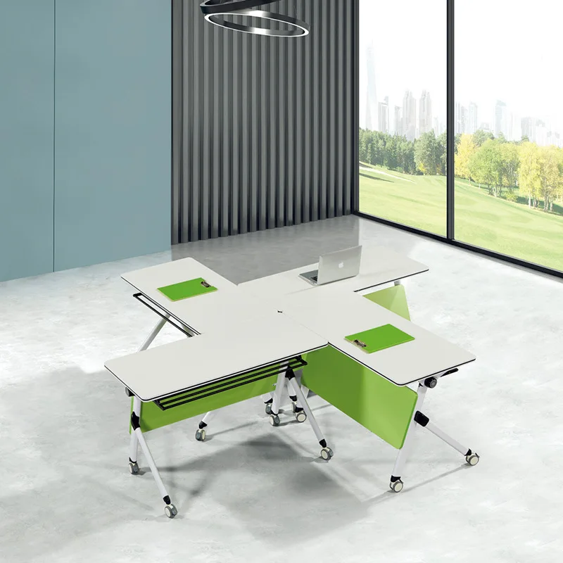 Modern Square Training Table Foldable and Steady with Wheels Metal Conference Table Elegant Folding Design