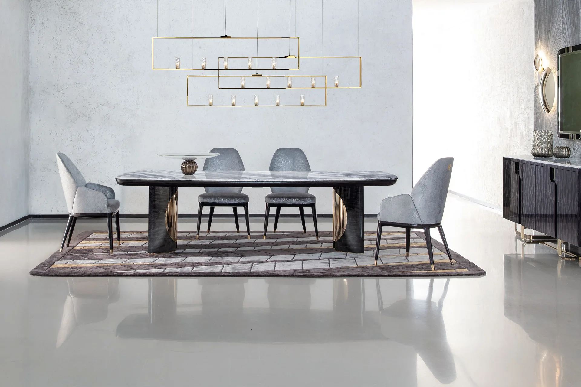 Black Rectangular Marble Top Dining Table Modern Restaurant Furniture ...