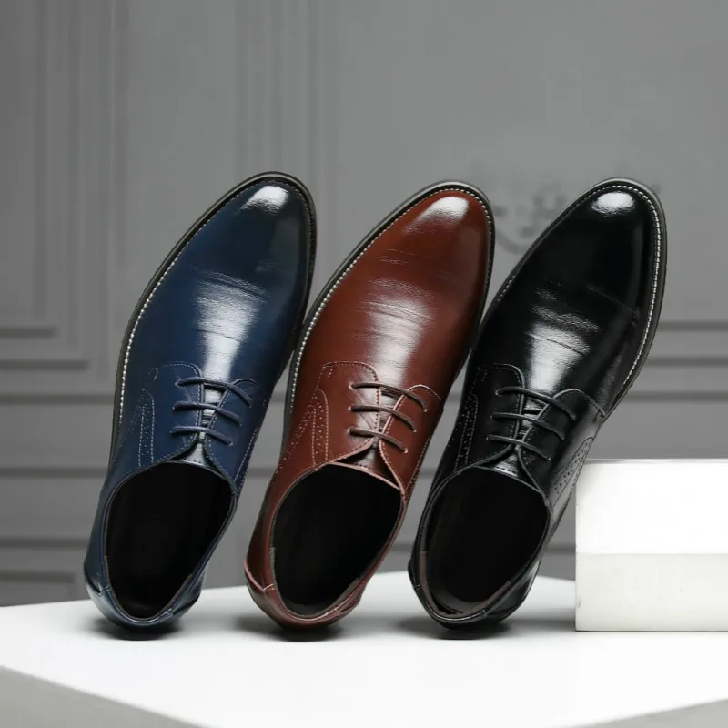 Men Leather Shoes High-end Men's Pointed Toe Business Dress Shoes Man ...