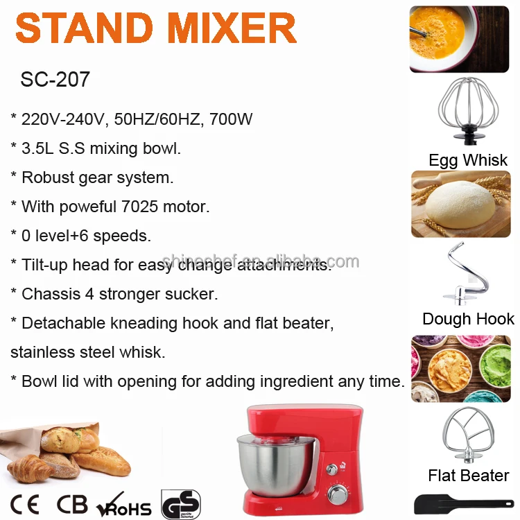 Robust Gear System Stand Mixer with 3.5L Stainless Steel Bowl with