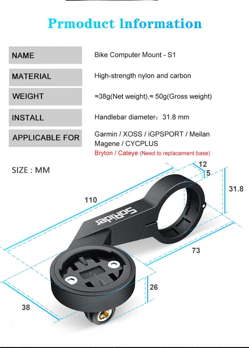 Sorider New Design Bike Computer Mount For Garmin Bryton Xoss Magene Go