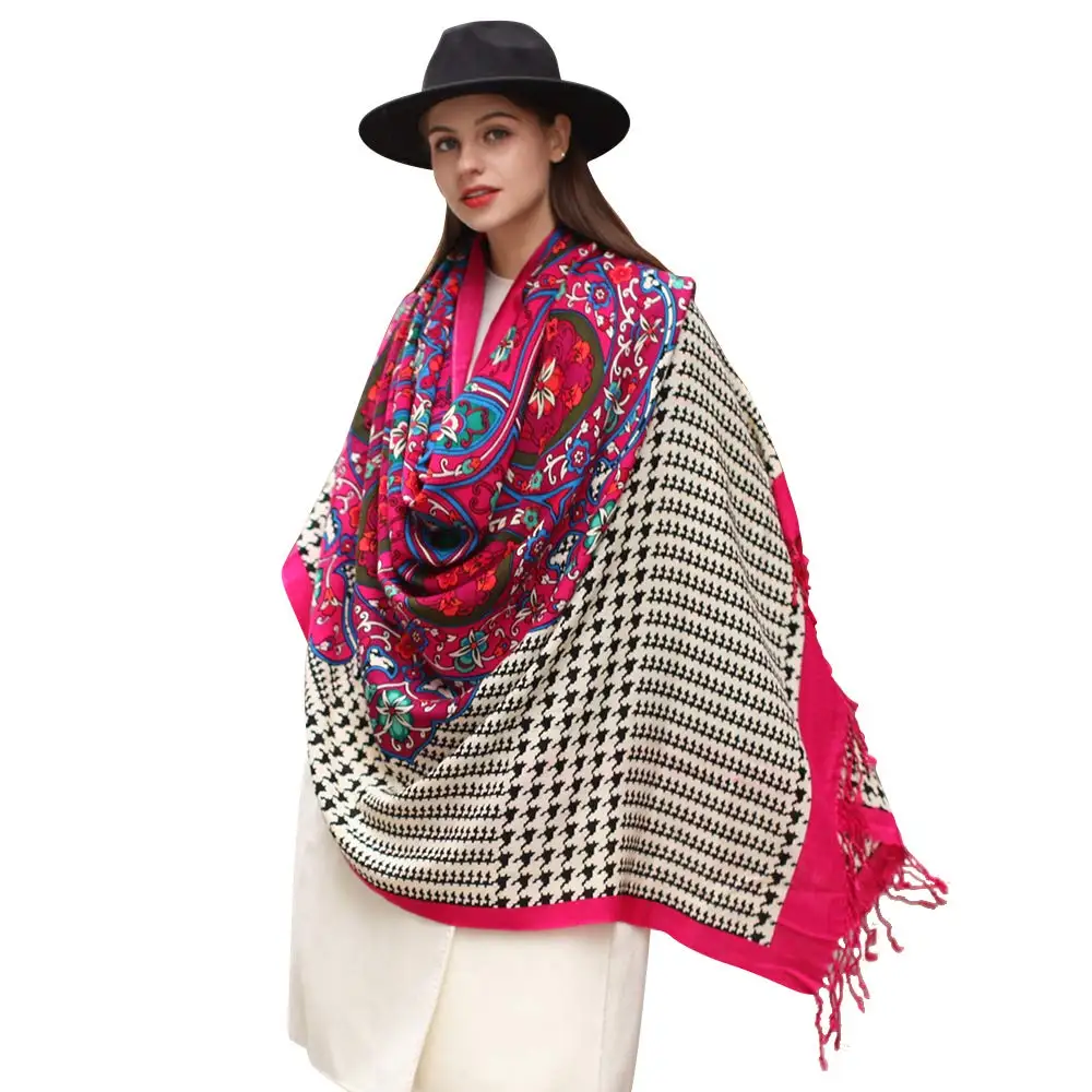 DANA XU 100% Merino Wool Pashmina Shawl for Women 96x43, Oversized Cashmere Wrap with Tassels, Floral Travel Blanket Cape in Dubai - UAE | Wraps & Pashminas