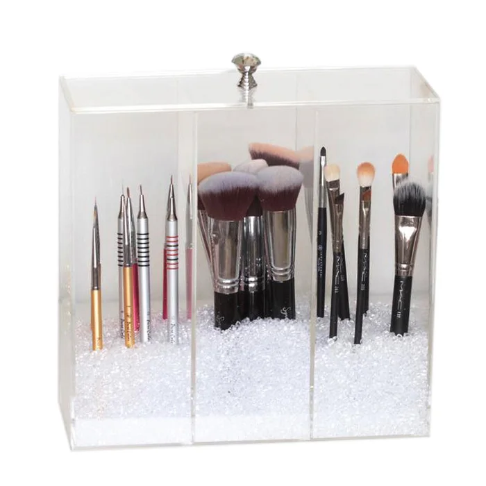 Clear Acrylic Makeup Brushes Holder Display Case Storage Box With Lid