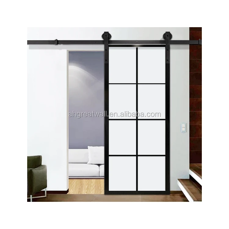 French Sliding Door With Steel Barn Door Hardware Kit Complete Set