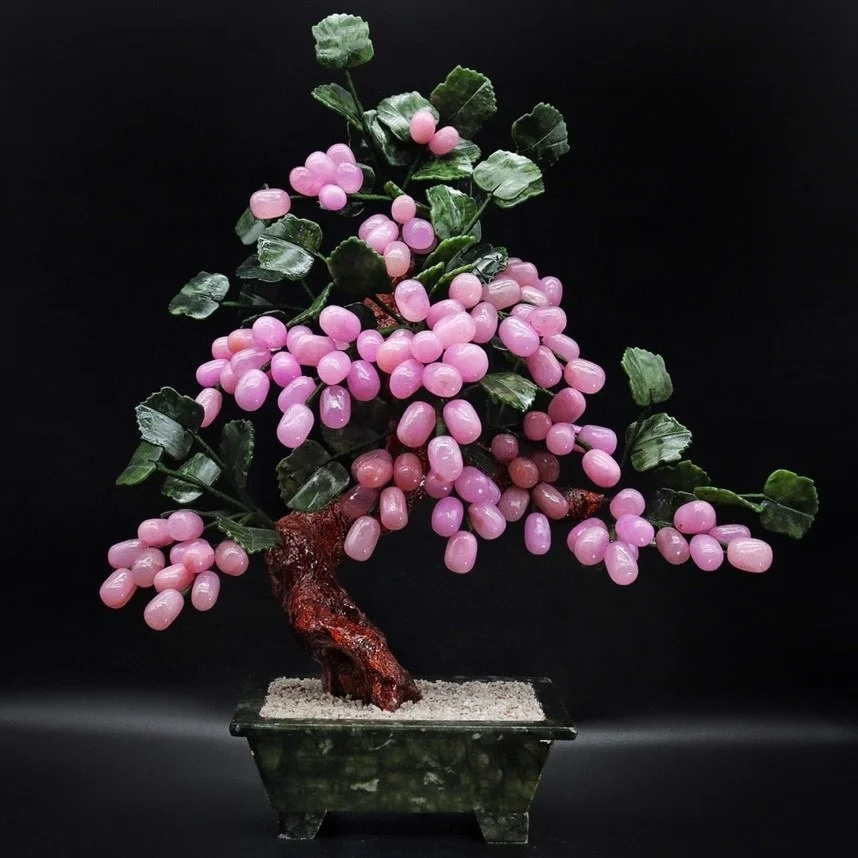 Jade Grape Tree Vintage Bonsai Grape Clusters Vine Tree Glass