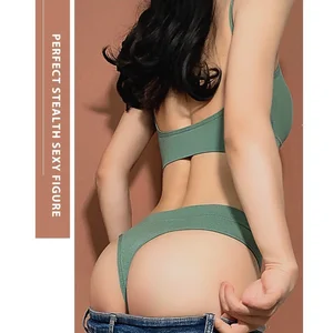 Women's French-Style Seamless Gym Bra Set Push-up Sports Bra with Bikini Thong Wholesale Yoga Set for Everyday Use