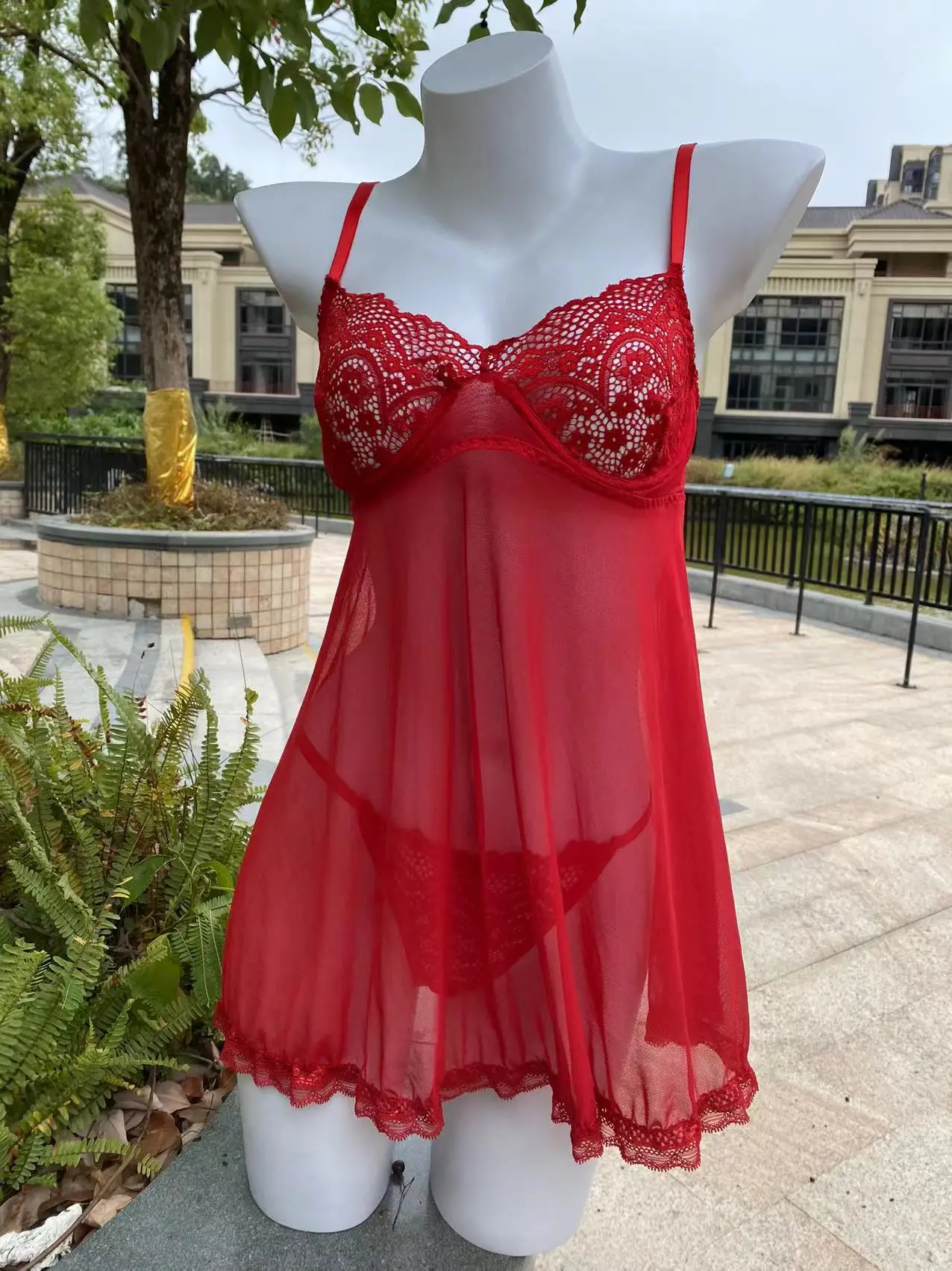 Sexy Erotic Lingerie Front Closure Babydoll Nightdress Thong Set Attractive  Sleepwear Night Dress Robe Sexy Lingerie for Women