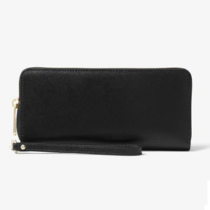 Customized Logo Black Saffiano Leather Women Wrist Long Zipper Credit Card Wallet Money Purse