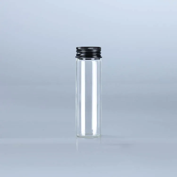 Clear 15ml 30ml 40ml 50ml 60ml 80ml 100ml 110ml Glass Bottle with Black Aluminum Screw Cap Refillable Storage Tube Screw Top