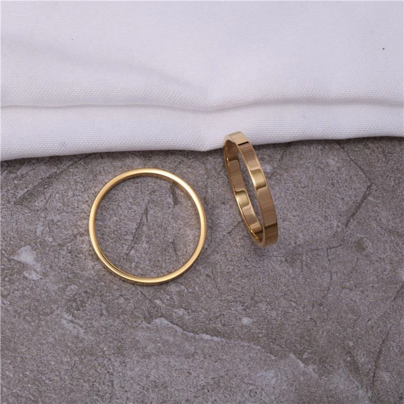 High End 18k Plain Gold Smooth Surface Rings Stainless Steel Trendy Simple Gold Plated Jewelry