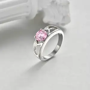 Fashion Jewelry Minimalist Design Size 6/7/8 Pink Zircon Ring Single Stone Designs Ring for Women