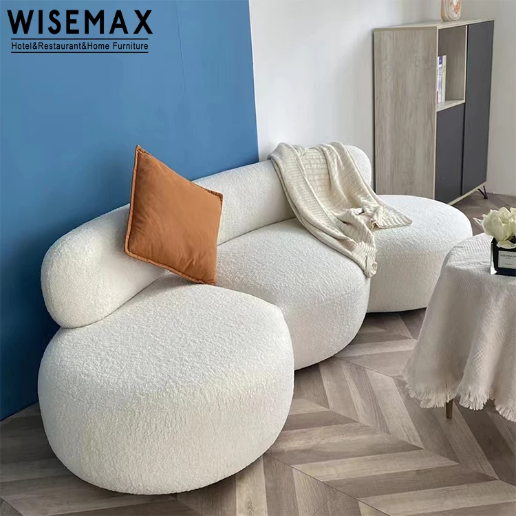 WISEMAX FURNITURE Italian Modern Sofas Fabric Lamb Wool Teddy Curved Shaped Floor Sofa Modular Living Room Sofa Set for Villa