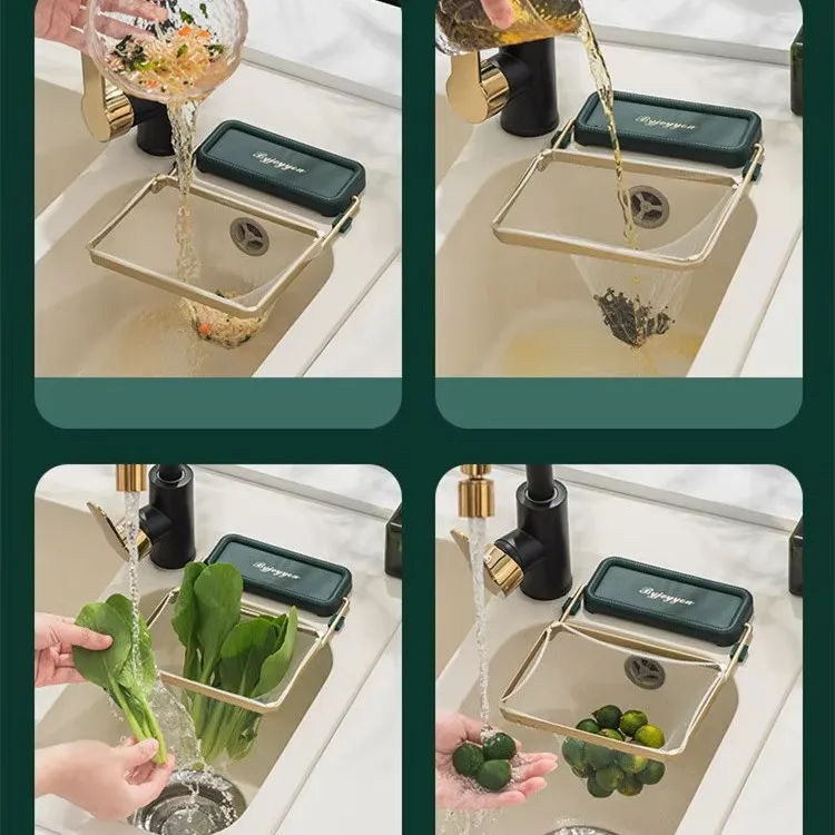 Plastic Kitchen Sink Corner Waste Holder Mesh Bag Leftover Food Catcher Anti-Clogging Foldable Drain Rack Kitchen Organizer