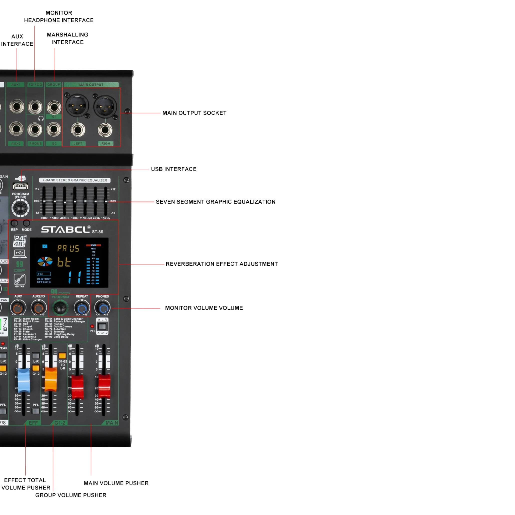 STABCL Professional 8 Channel Audio Mixer 48V Phantom Power Sound Cards Mixers for Club Applications