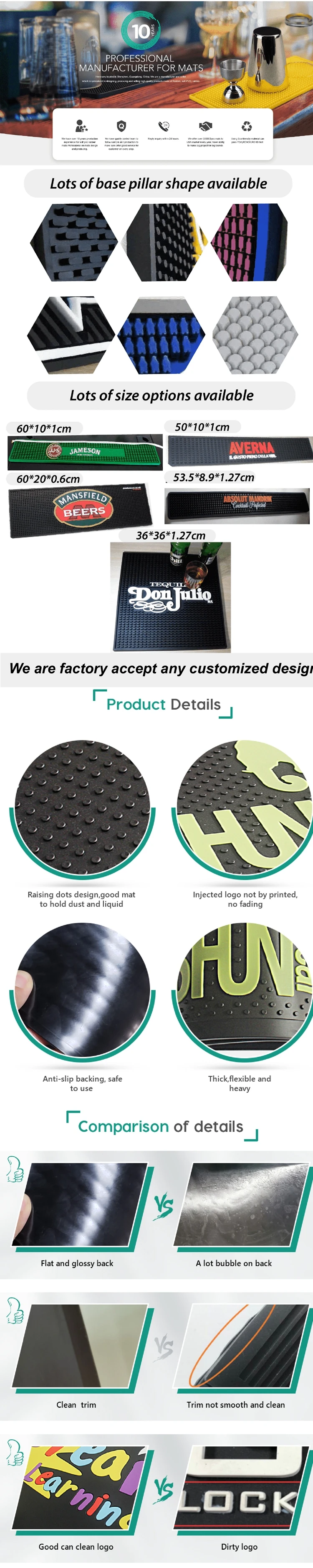 Oem Logo Soft Pvc Rubber Bar Safe Mat Rubber Beer Mats Bar Mat Custom