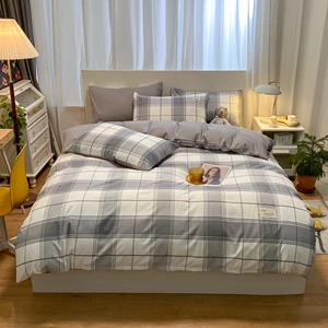 2026 Hot Sale Wholesale Checkered Patterns Super King Flat Fitted Bed Sheet Set Printed Duvet Cover Bedding Sets