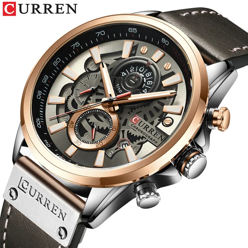 NEW CURREN 8380 Fashion Sport Watch Men Blue Top Brand Luxury Leather Wrist Watches Man Clock Casual Chronograph Wristwatch