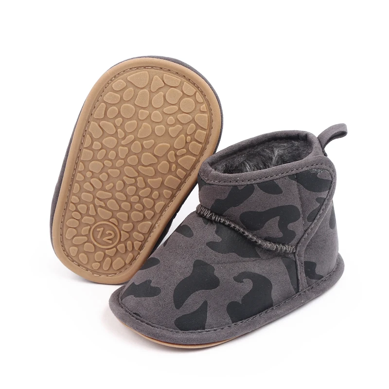 New Winter Fleece Thickened Soft Base Camouflage Anti-slip Baby Girls and Boys Warm Cotton Boots details