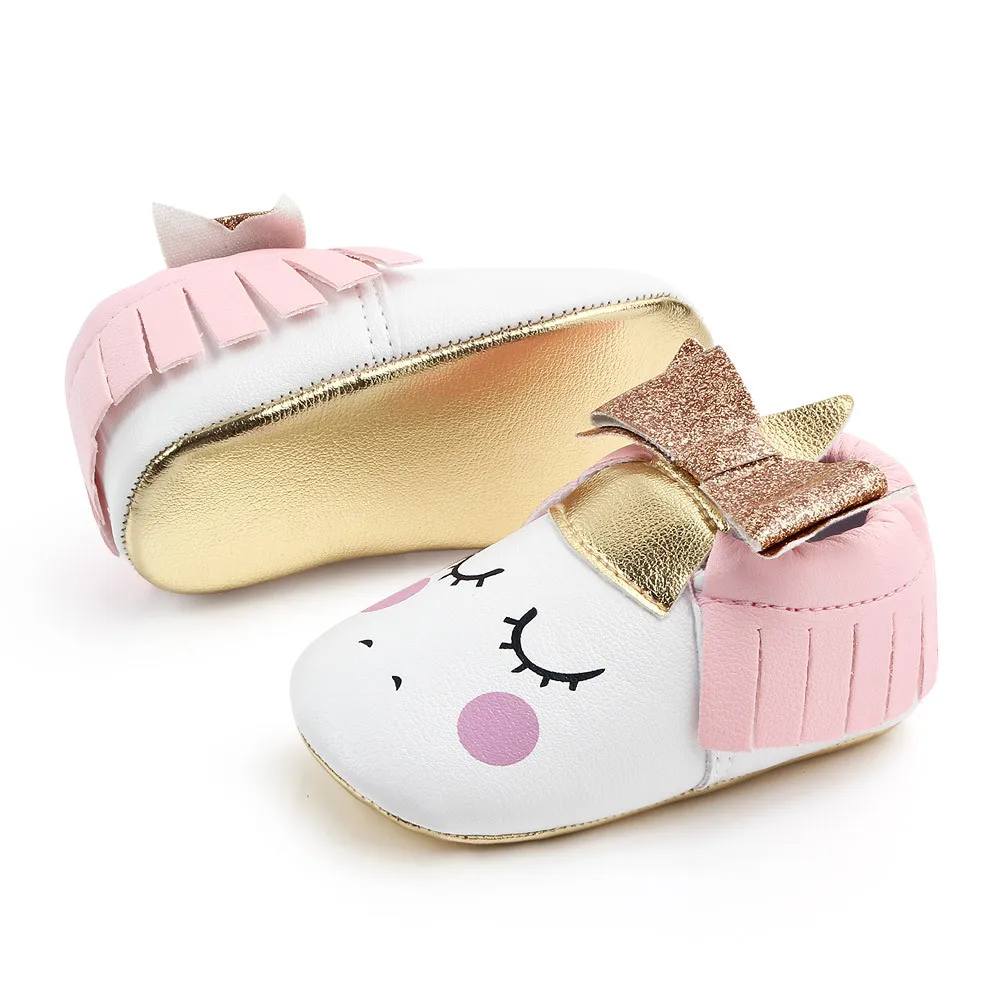 Hot Selling Lovely Cartoon Unicorn Baby Slippers Christening Loafers Shoes Baby Prewalker Shoes Toddler First Walker supplier