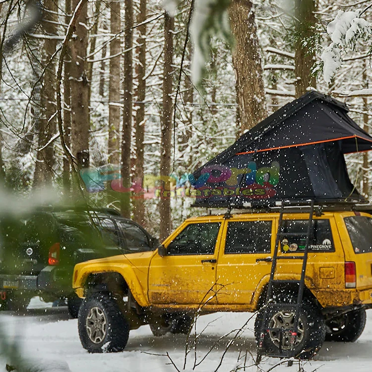 Camping triangle car rooftop tent hard clamshell black gray aluminum 4 ...
