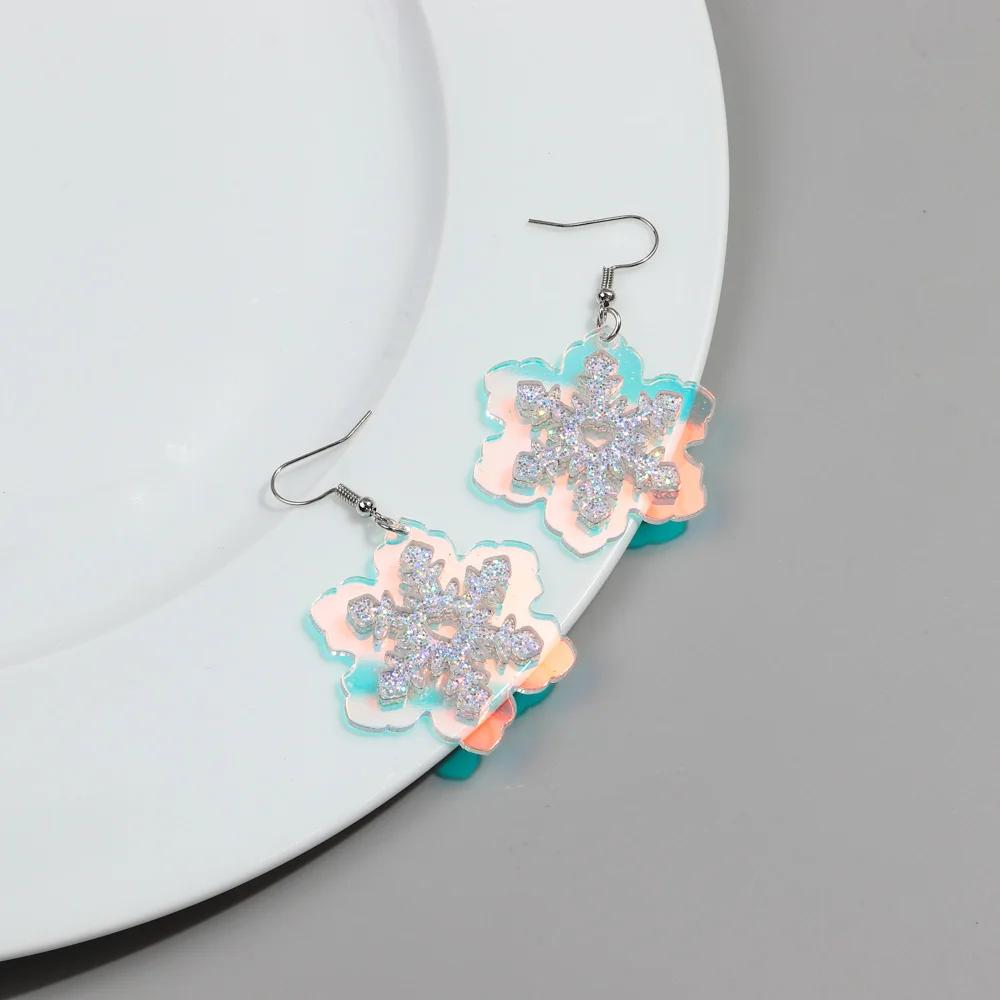 Sparkly Snowflake Dangle Earrings - Sterling Silver Crystal Snow Flower Huggie Hoops Christmas Jewelry