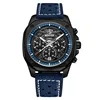 Black case with blue leather strap