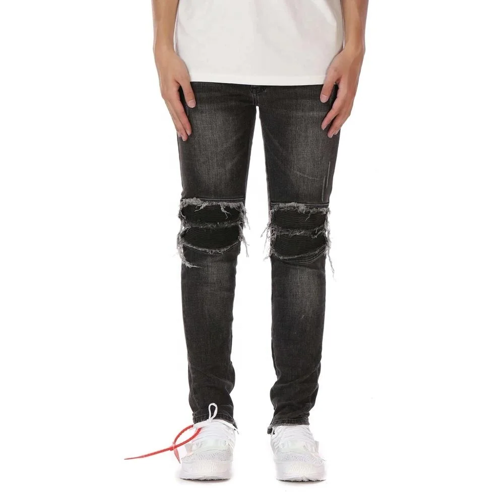 Новый стиль модные оптовая продажа обтягивающие мужские джинсовые брюки с нашивкой в виде царапин